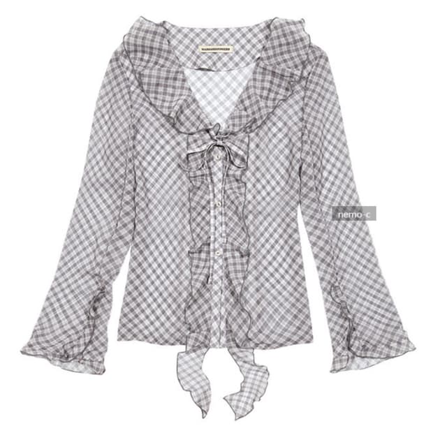 마가린핑거스 체크 러플 블라우스 새상품 택o 다비치 이해리 착용