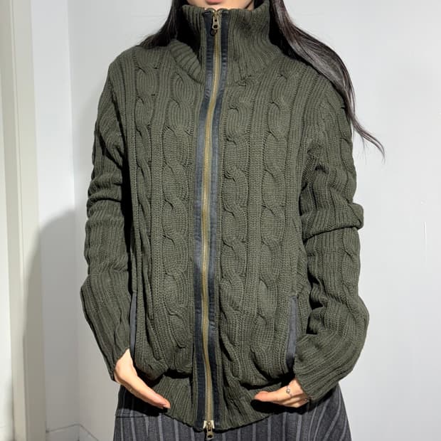 본더치 y2k 케이블 니트 집업 자켓