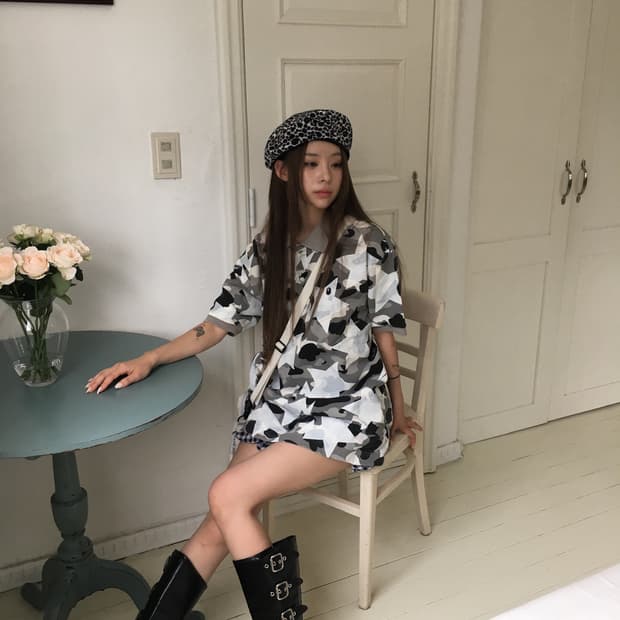 베이프 회색 카모 스타 티셔츠