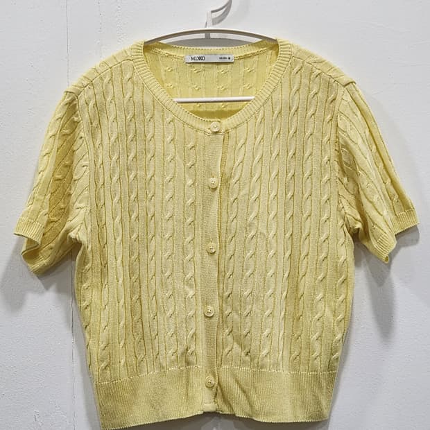 [M] 미쏘 MIXXO 옐로우 꽈배기 반팔 가디건