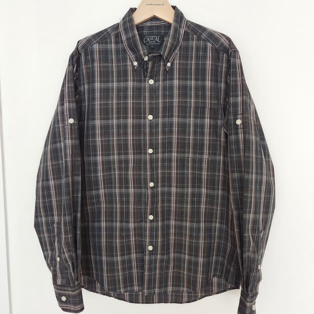 남자 일본 여름 체크 셔츠 L