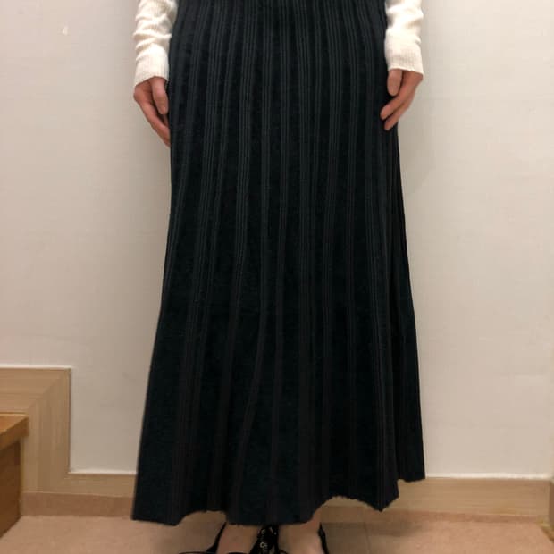 빈티지 블랙 스트라이프 롱 니트 스커트
