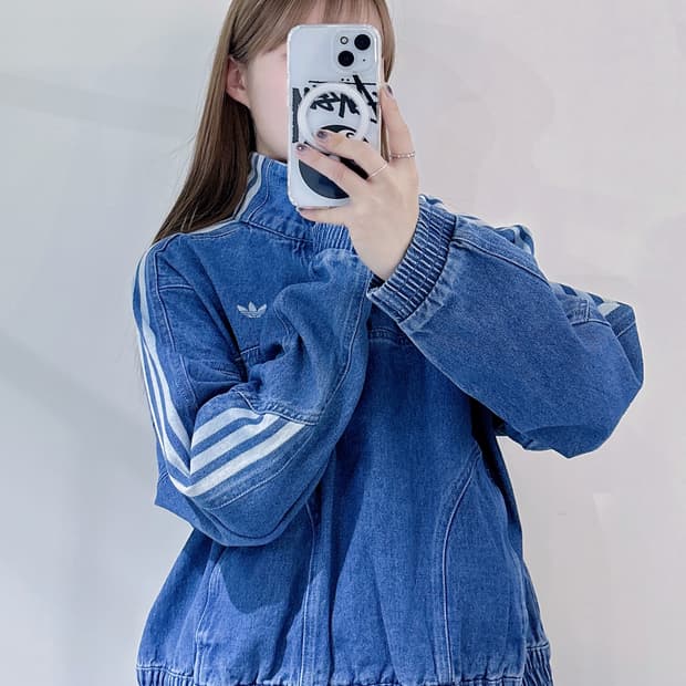 아디다스 삼선 데님 반집업 자켓