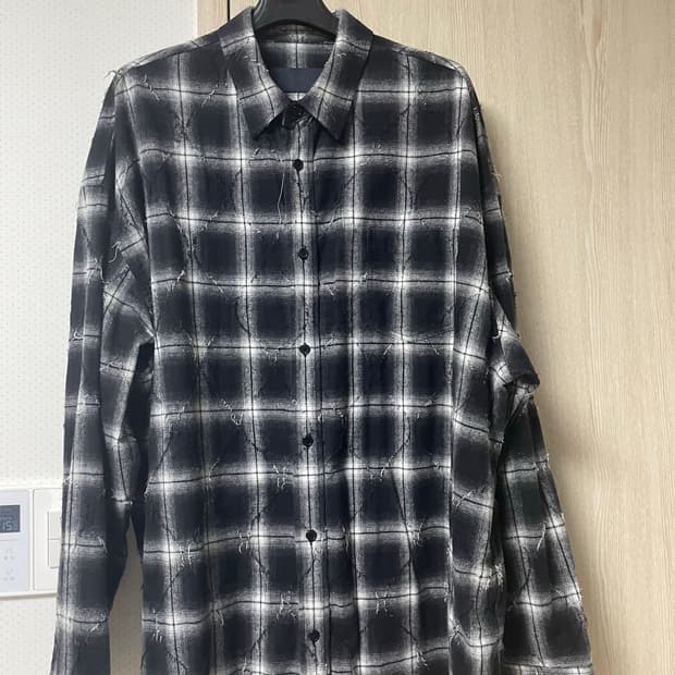 52사이즈, 준지 25ss 아가일 데미지 체크 루즈핏 셔츠 블랙