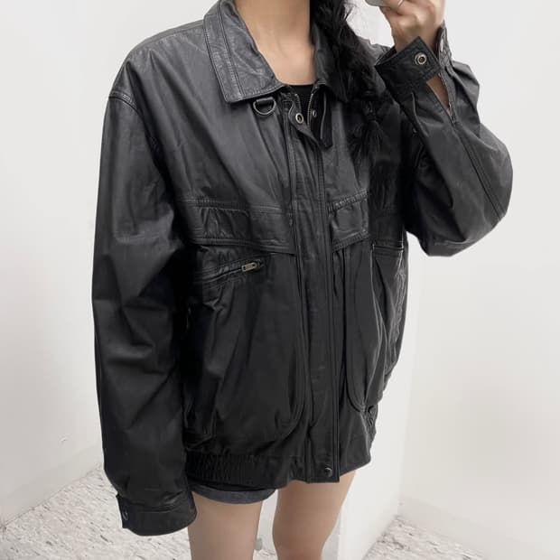 빈티지 오버핏 에코 레더 자켓