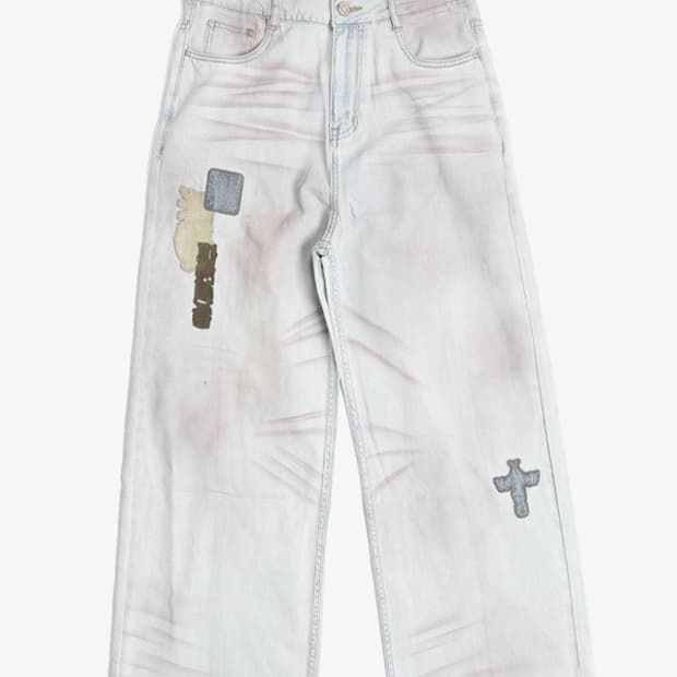 wangxingyu 스프레이 빈티지 블루진 XL