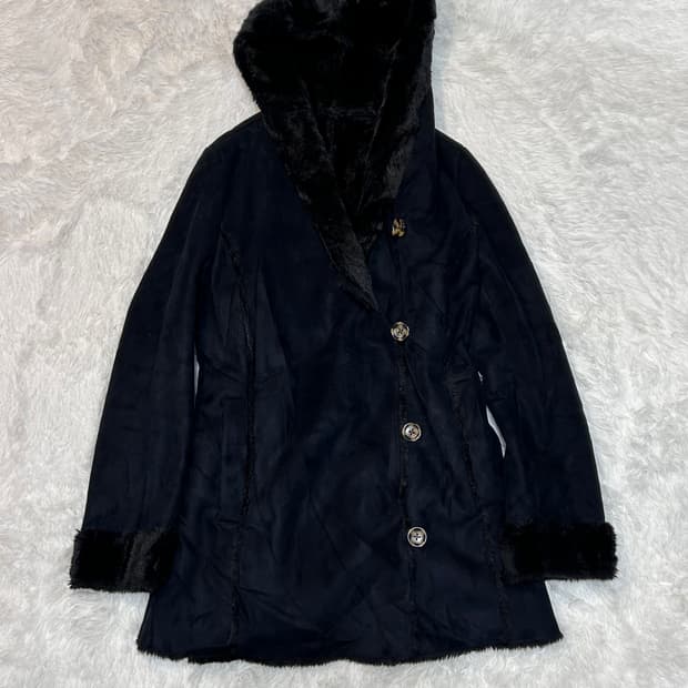 black fur lining detail suade hood coat