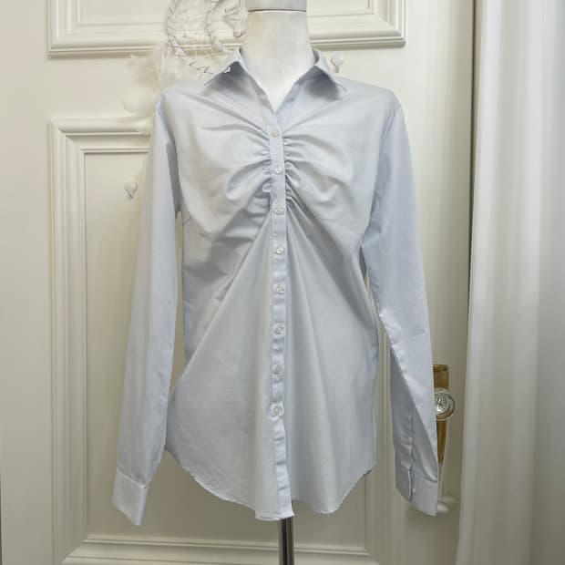 sky blue shirring basic long shirt