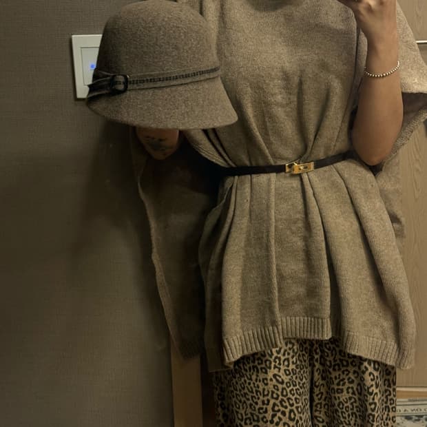 베이지판쵸 모자 벨트 세트