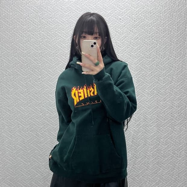 트레셔 프레임로고 스트릿 펑크 딥그린 후드티 M C09916