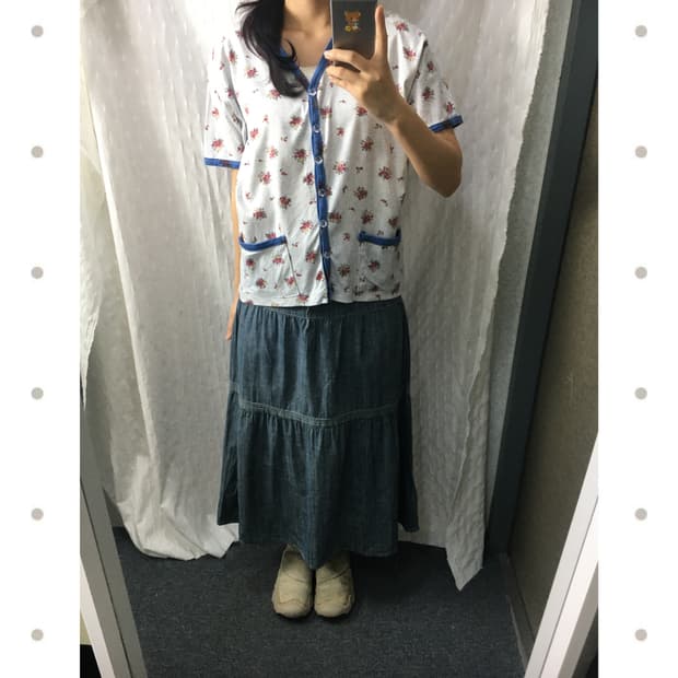 블루 플라워 반소매 가디건