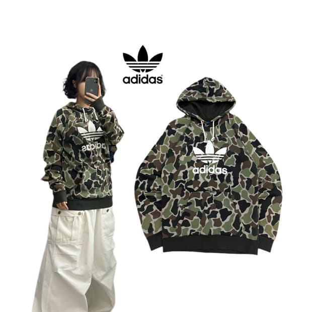 아디다스 카모 파이어버드 빅로고 후드티
