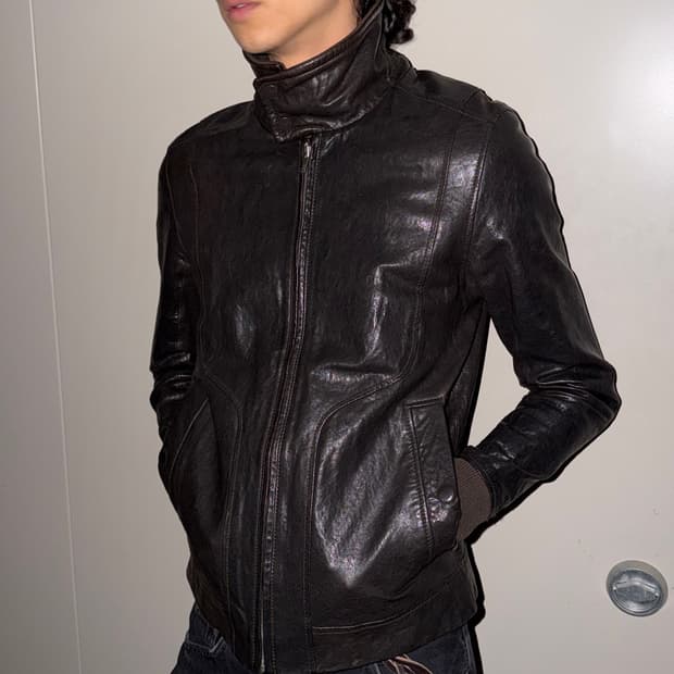 하이넥 슬림 레더 자켓