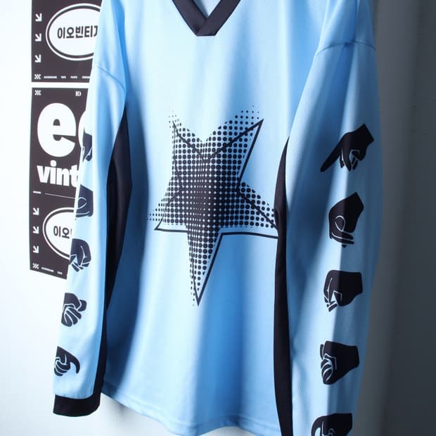 (M-2XL) 엑스톤즈 긴팔티셔츠 풋볼져지 연블루 스트릿-H32520