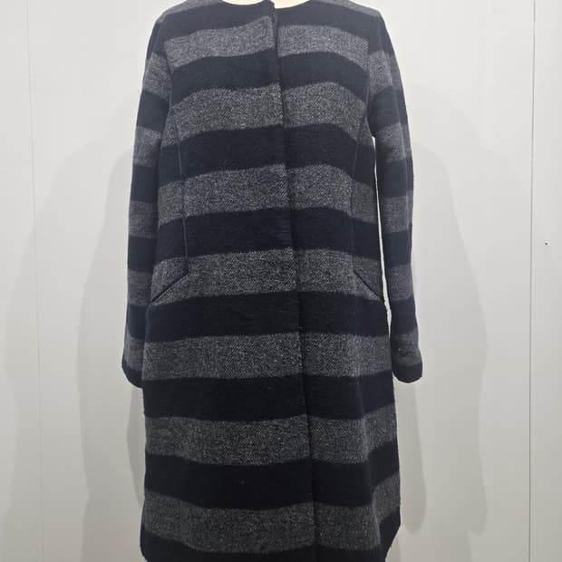 랑방 줄무늬 모직 코트 블랙/회색