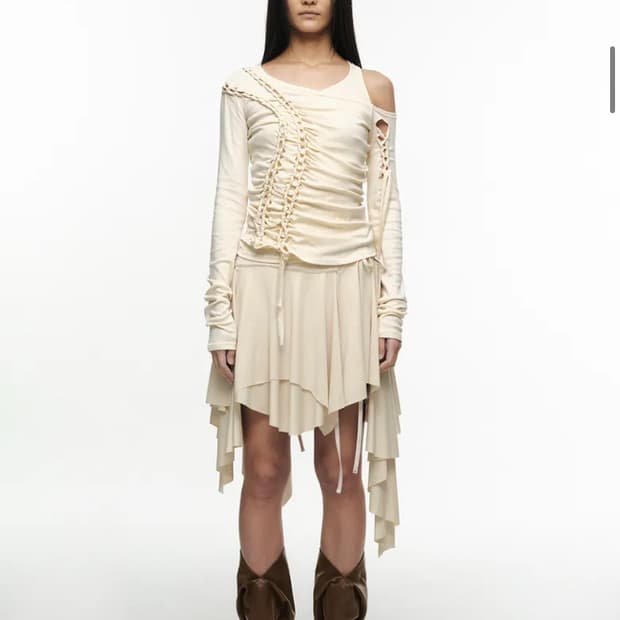 나체 플로우 레이어드 스커트 더스티 옐로우