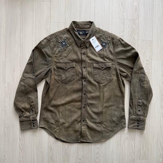 RRL 더블알엘 슬림핏 스터드 데님 웨스턴 셔츠 L