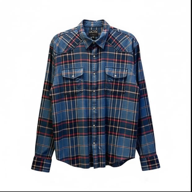 USA VINTAGE 볼드 타탄체크 플란넬 셔츠 웨스턴 요크 디테일 블루