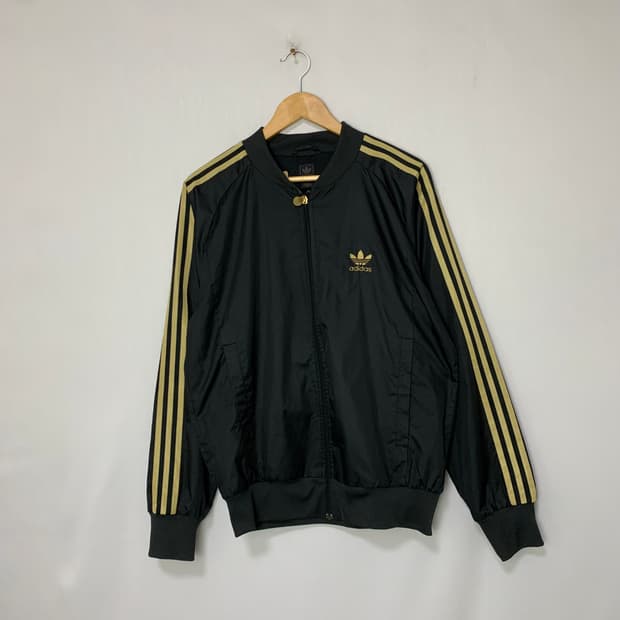 아디다스 블랙/골드 빈티지 져지 바람막이 집업 자켓 100 사이즈