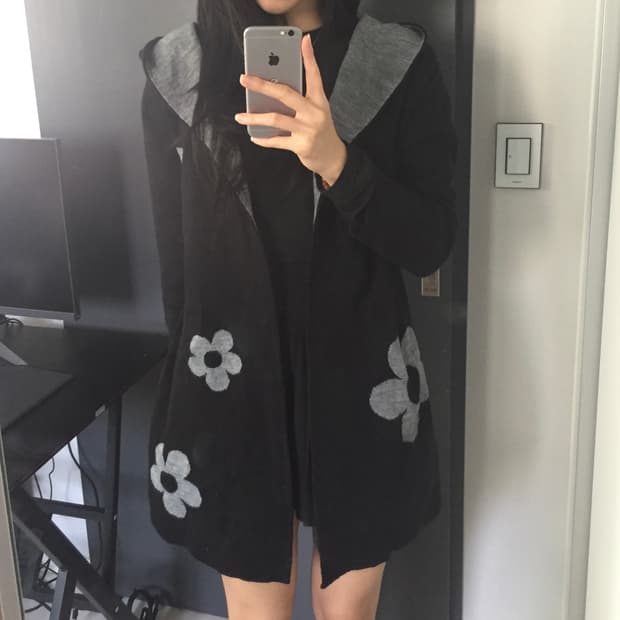 플라워 갸루 리버시블 미디 가디건