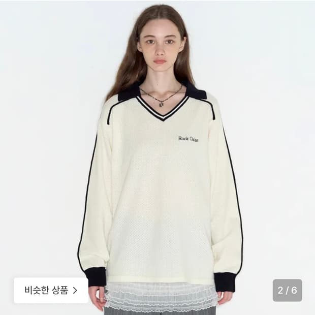 락케이크 칼라 롱슬리브니트 아이보리