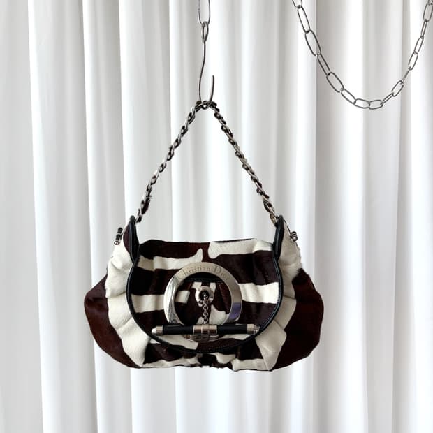 Rare 디올 S/S 2008 재즈 클럽 포니헤어 지브라 숄더백