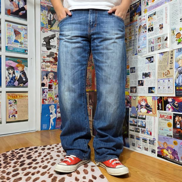 캘빈 클라인 중청 워싱 세미 와이드 팬츠