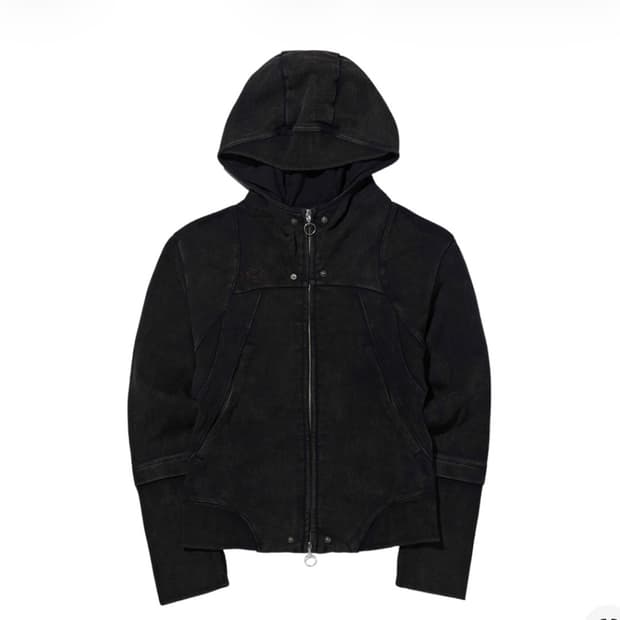 미스치프 롬버스 펀칭 후드 집업 워시드 블랙