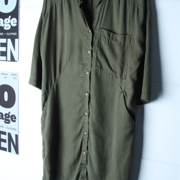 W(M-L) 자라 반팔 티셔츠 원피스 드레스 셔츠 카키-H36567