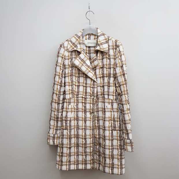 에르마노 설비노 체크 텍스처 트렌치 코트 IT 42사이즈