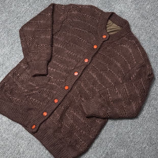 일본 빈티지 코코아 니트 가디건F /레트로 글로시 버튼