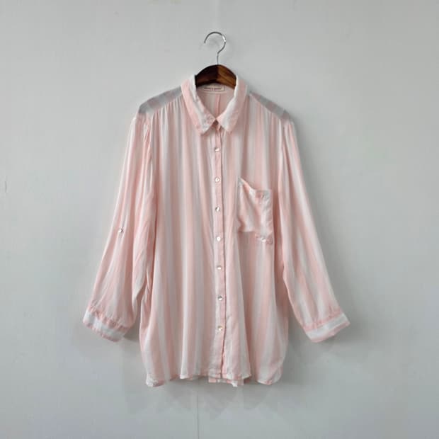 GRAND & GREENE 핑크 스트라이프 시어 셔츠