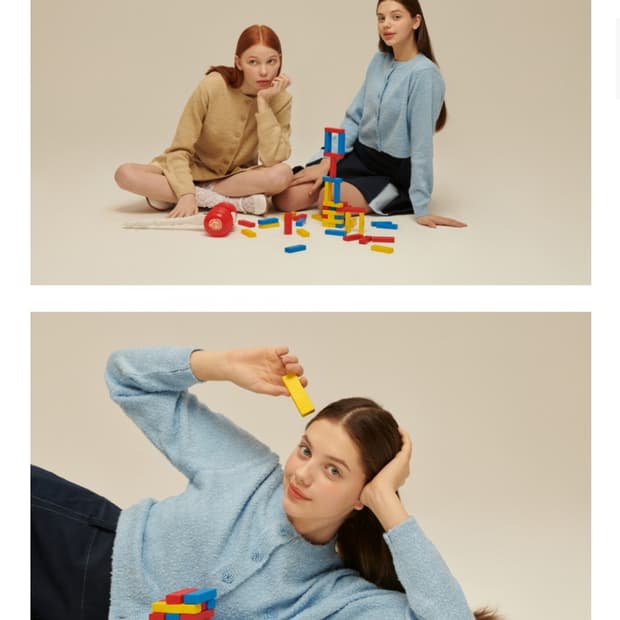 로씨로씨 스카이블루 부클 니트 가디건