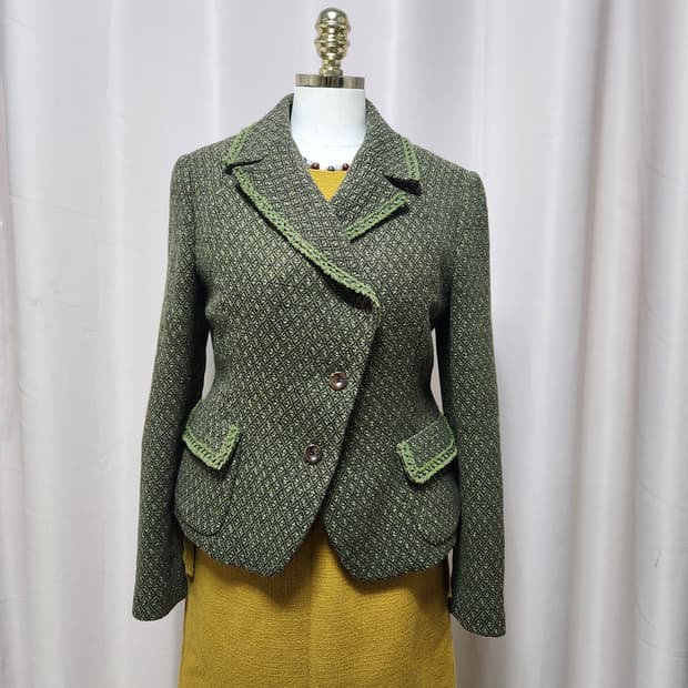 엘르 그린 패턴 크로셰 디테일 자켓