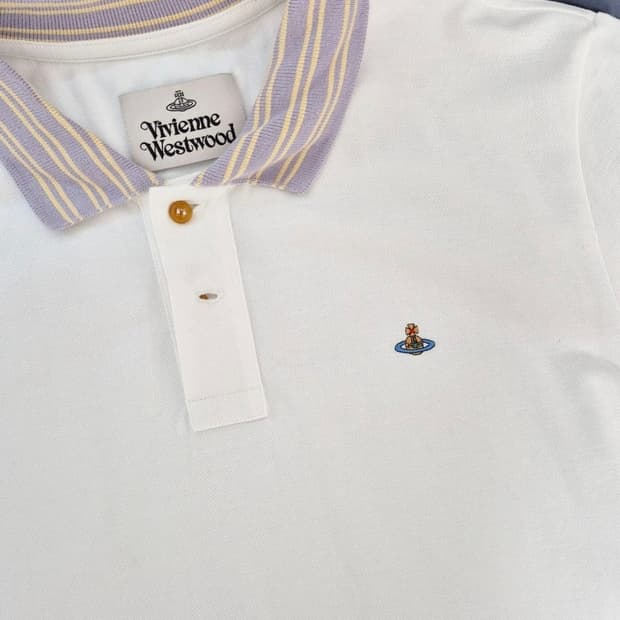 비비안 웨스트우드 오브 로고 폴로 스트라이프 칼라 화이트