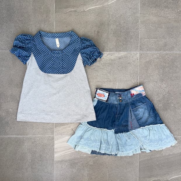 O’2ND denim dot cotton button blouse