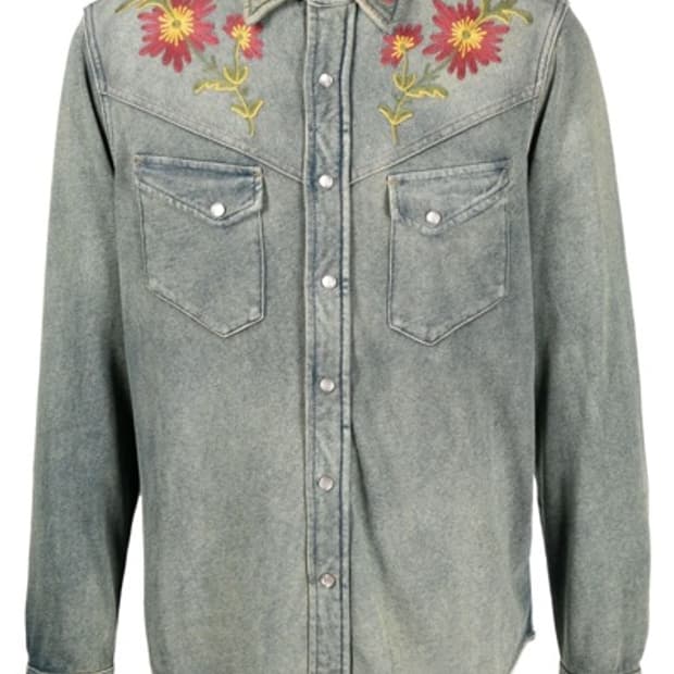 더블알엘(RRL) 슬림핏 임브로이더 데님 웨스턴 셔츠 L사이즈