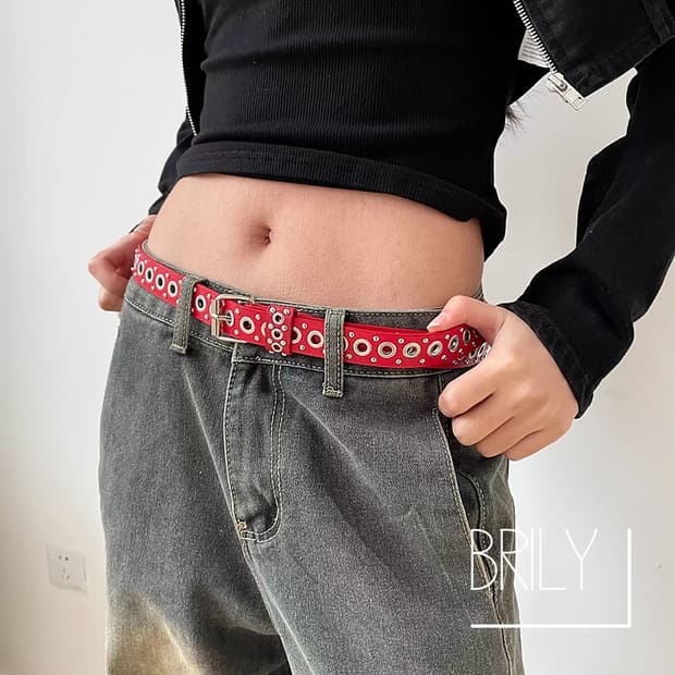 [Unisex] ANDY 아일렛 티니 스터드 가죽 벨트 화이트