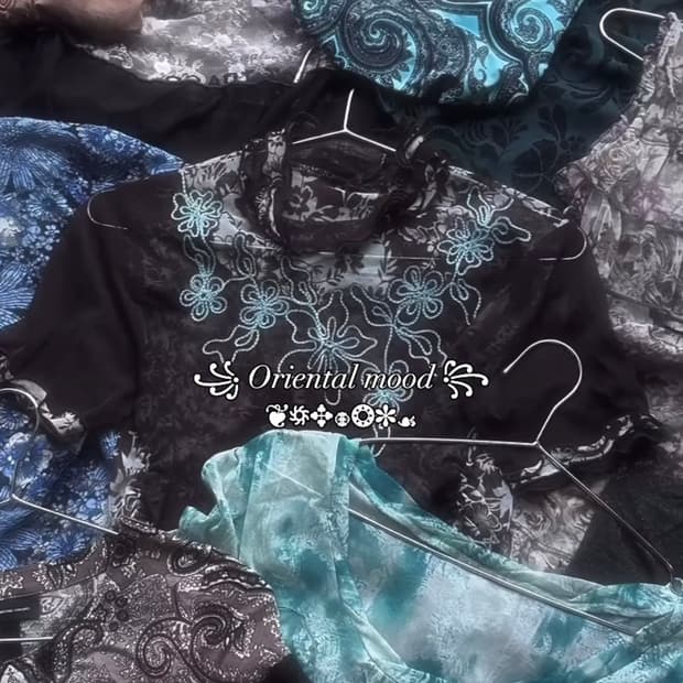 오리엔탈 플라워 자수 시스루 탑