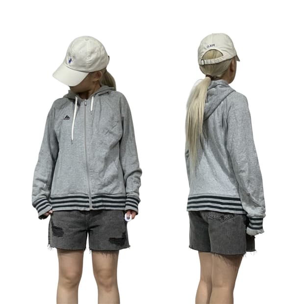 아디다스 그레이 블랙 삼선 후드집업 M
