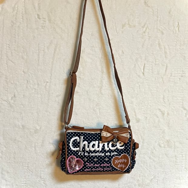 빈티지 도트 리본 갸루 크로스백