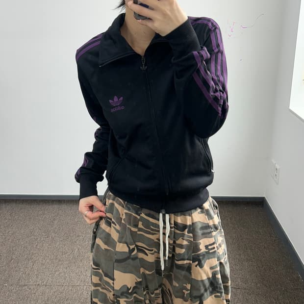 Adidas 아디다스 백 빅 파이어 로고 퍼플 블랙 구파 져지