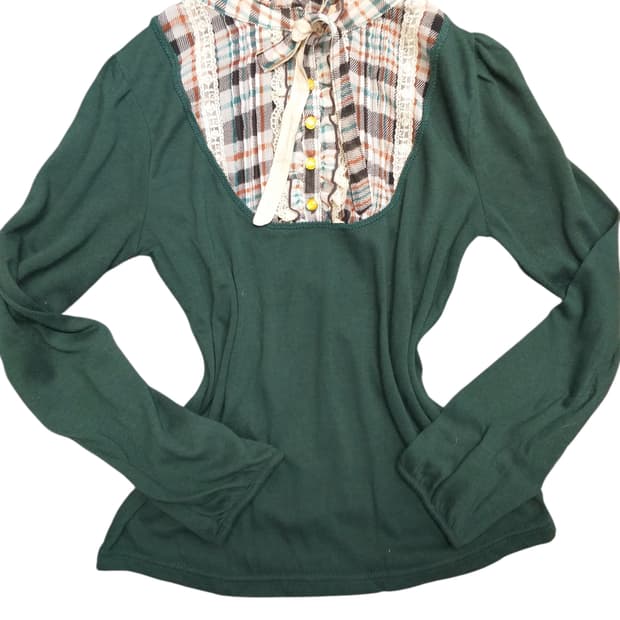 일브빈티지체크리본티셔츠로걀탑히메갸루캐캐체핀터깔헤이세이y2k로리타양산형