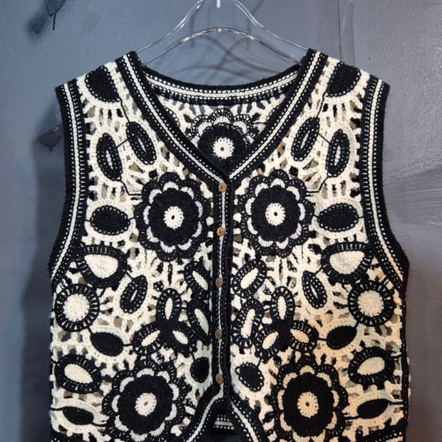 크로셰 플라워 니트 조끼 S