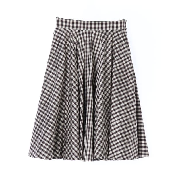 요시이나바 모리걸 체크 플레어스커트 브라운