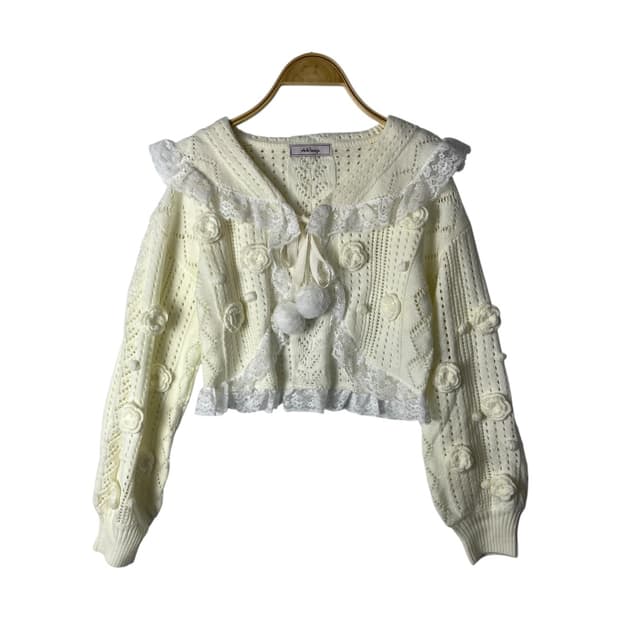 [Ankrouge] 앙크루즈 레이스 폼폼 케이프 가디건