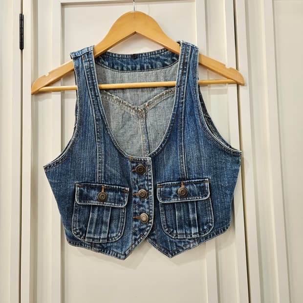 청 데님 조끼 청베스트