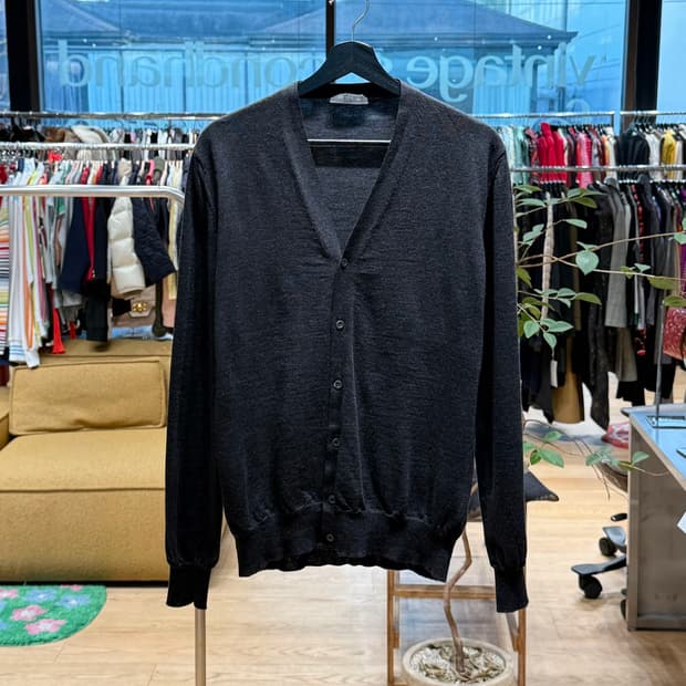 프라다 차콜 울 브이넥 가디건 