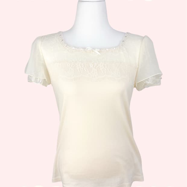 L'est Rose 레이스시스루 베이비리본 아이보리 탑 