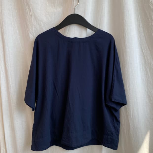 topvalu 네이비 린넨면 반팔블라우스(L)